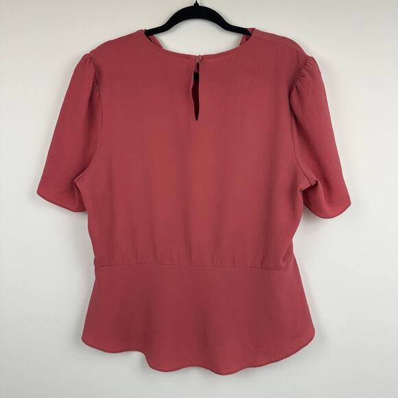 Wayf Womens High Neck Gathered Flutter Sleeve Keyhole Back Pink Blouse Top 2XL - Picture 2 of 12